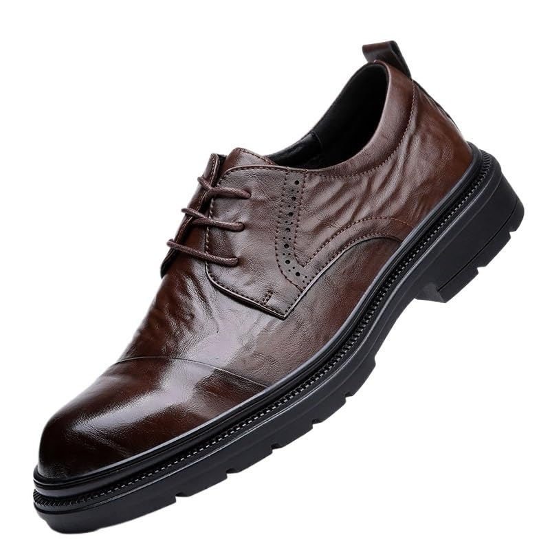 Men's Leather Oxford Dress Shoes Casual Business Lace-Up Formal Derby Comfortable Sole