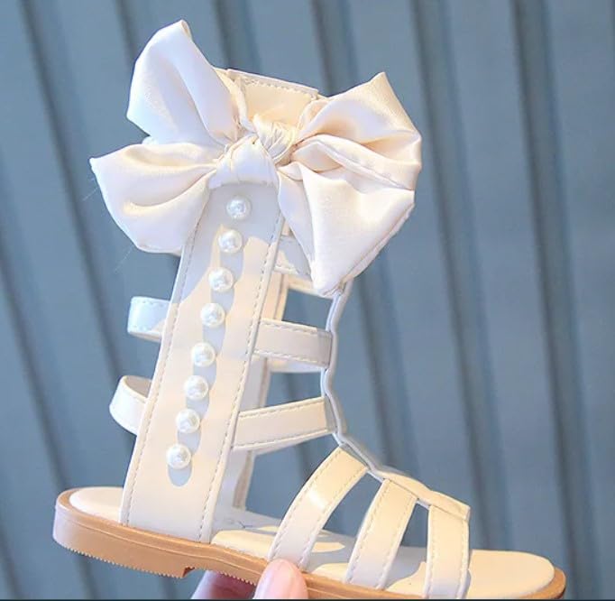 Girls gladiator sandals - Toddler girl gladiator shoes- Bowknot & Pearl, Side Zipper, Open Toe Shoe4