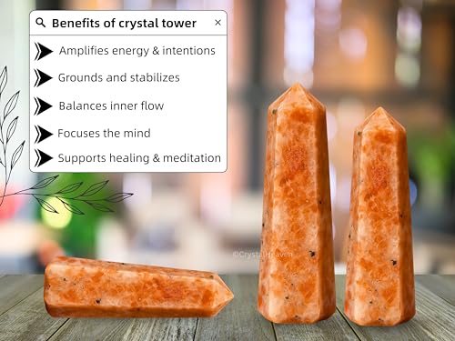 Image of Crystal Heaven Certified Sunstone Crystal Tower Obelisk Point for Chakra, Healing and Balancing - AAA Grade Original Certified Gemstone Agate for Reiki Meditation Yoga Spiritual (2-3 Inches)