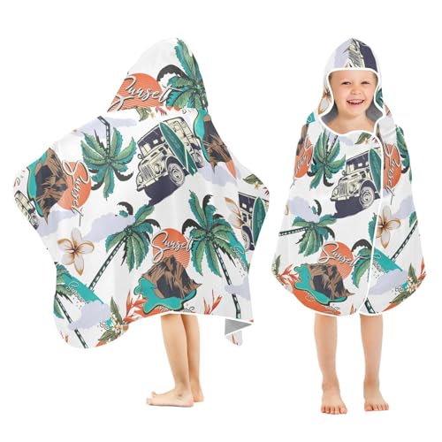 susiyo Kids Hooded Bath Towel Tropical Summer Beach Towel for Kids 23.5 x 50 Inch Microfiber Soft Absorbent Quick Dry Bath Swim Pool Towel Wrap Poncho Bathrobe with Hood for Kids Toddler