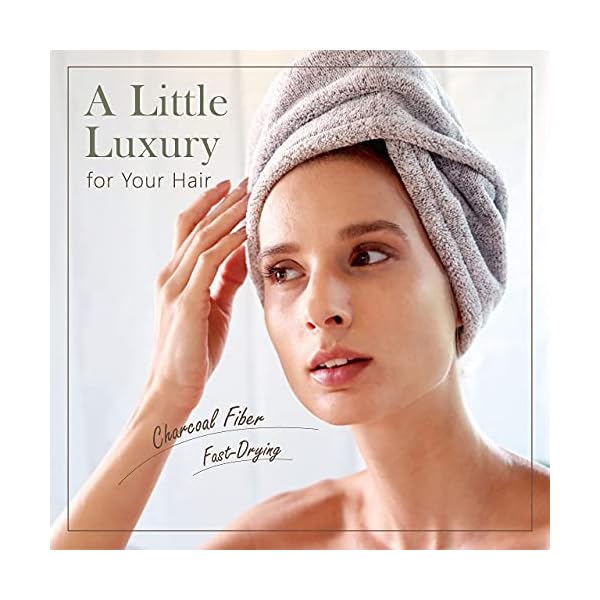 myHomeBody Hair Towel Wrap | Luxury Rapid-Dry Hair-Drying Turban | Ultra Soft and Quick Drying Absorbent Charcoal Fiber, with Coconut Shell Button â 2 Pack