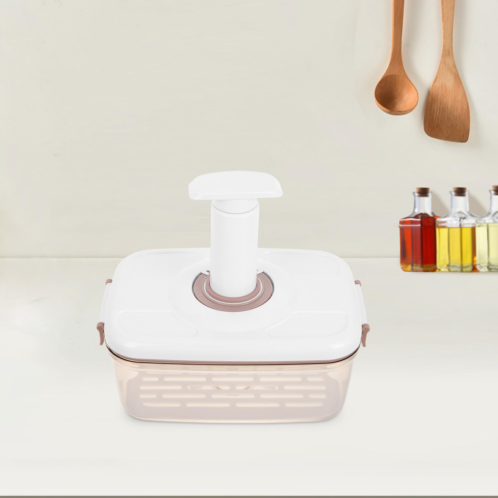 Boîte sous Vide de Conservation Alimentaire 2,1l Pompe Manuelle, Récipient Étanche pour Fruits et Légumes, Fonction Égouttoir Intégrée, Rangement la Cuisine Pratique, Machine