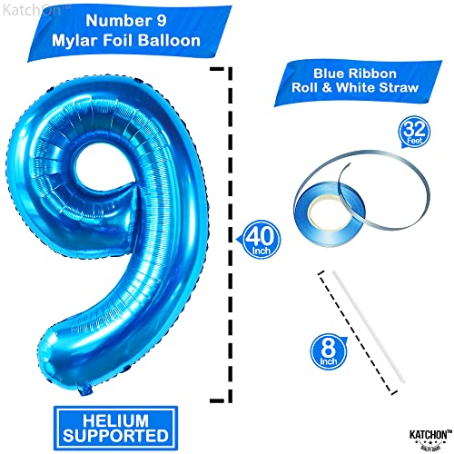 Image of KatchOn Giant Blue Number 9 Balloon - 40 Inch | Foil 9 Birthday Balloon