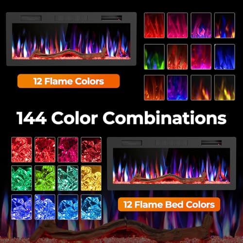 Image of R.W.FLAME 42 inch Recessed and Wall Mounted Smart Electric Fireplace, Alexa /WiFi Enabled, APP Control with Multiple Sound Modes, Remote Control with Timer, Adjustable Flame Colors and Speed
