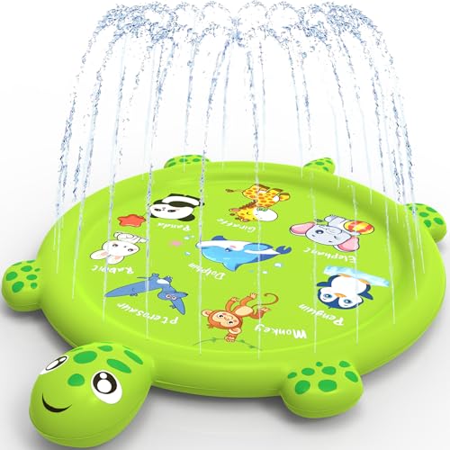 67' Turtle Splash Pad for Toddlers 1-3, Inflatable Sprinkler & Kiddie Pool, Foldable Outdoor Water...
