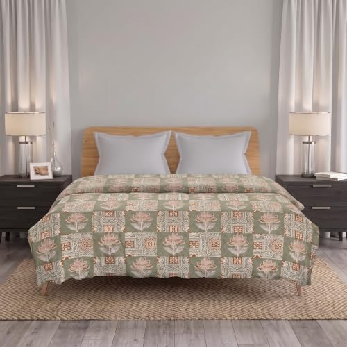 Image of Trance Home Linen 100% Cotton Printed Zippered ONLY Duvet Cover /Blanket Cover /Quilt Cover | Comforter Cover /Razai Cover | King Size with (102 x 110 Inch | Ajrak Green)