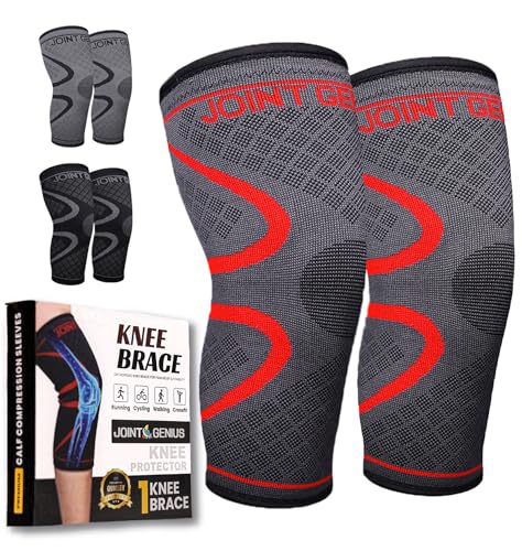Joint Genius Knee Cap for Men & Women for Pain Relief | Knee Brace & Knee Support for Gym, Sports & Running | Knee Support for Women Knee Pain | Compression Knee Pad (RED-M)
