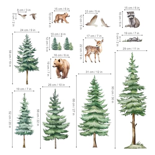 decalmile Large Pine Tree Wall Decals Forest Animal Bear Wall Stickers Baby Nursery Kids Room Bedroom Wall Décor - Image 4