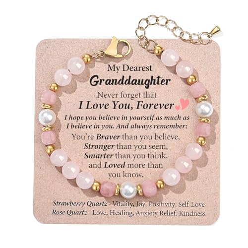 Image of Quietsun Trendy Gifts for Her-Positive /Love /Joy Natural Crystal Bracelets for Girls /Teens /Adults-Adjustable /Handmade-Gift Box Packing