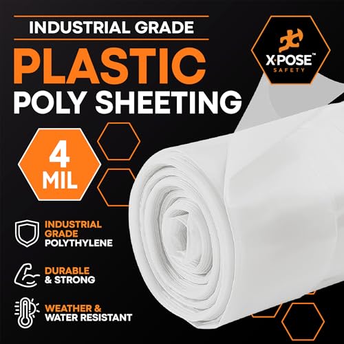 Image of Xpose Safety Clear Plastic Sheeting - 12' x 100' Roll - Heavy Duty 4 Mil Poly Sheet - Waterproof, Dustproof, Vapor Barrier - for Construction, Painting, Industrial Use