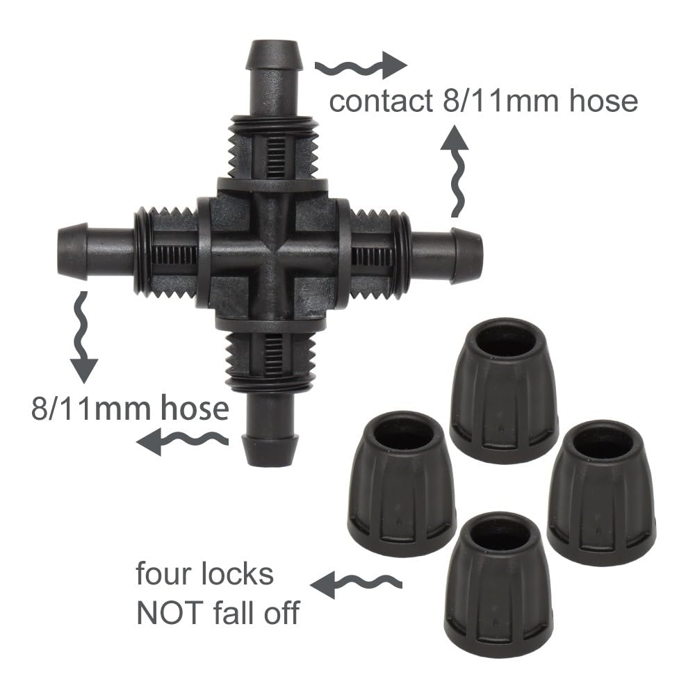 50 PZ Tubo Croce Splitter Acqua Con Serratura Tubo Da Giardino Barb Connettore for Irrigazione Dell'acqua Giunto 8/11mm 3/8 ''Tubo