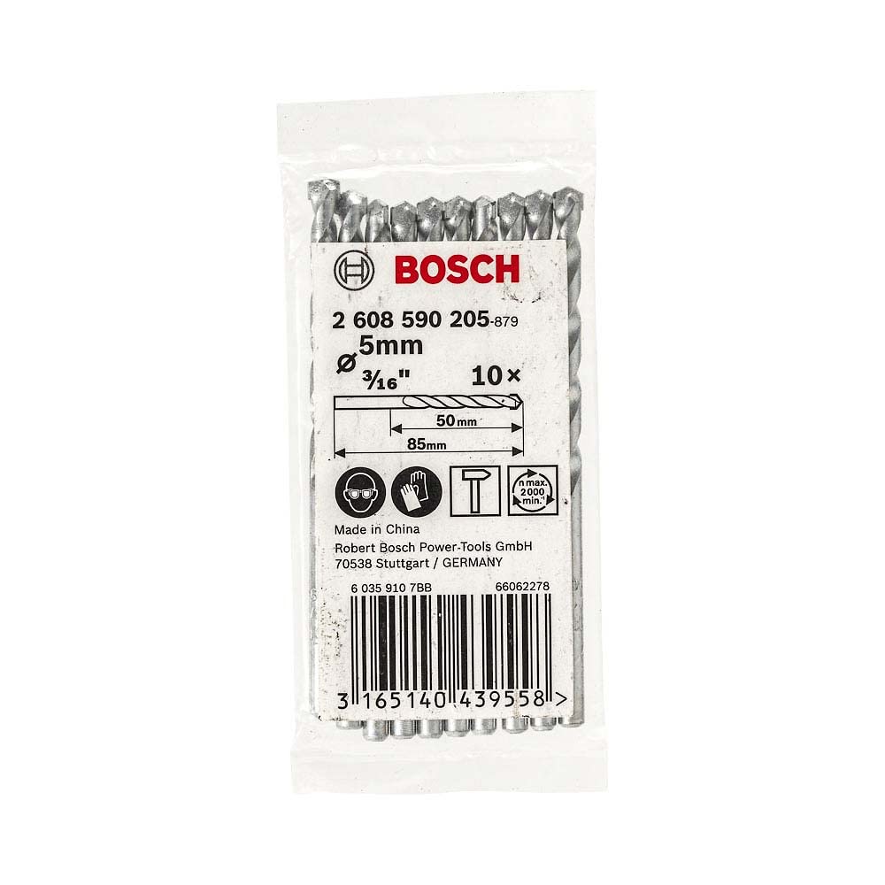Bosch Professional Metal Impact Drill Bit/Masonry Round Drill Bit Set With Diameter 5Mm,Working Length- 50Mm,Total Length 85Mm,Pack Of 10