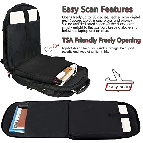 YOREPEK Backpack for Men,Extra Large 50L Travel Backpack with USB Charging Port,TSA Friendly Business College Bookbags Fit 17 Inch Laptops,Black