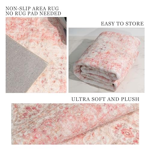 Tapete Rosa 3'x5' Boho Lavable Antideslizante miniatura 6