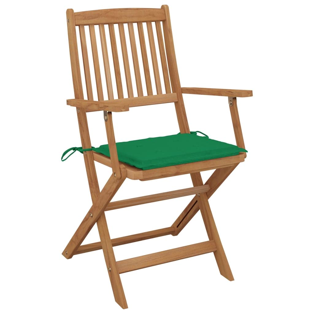 Juego de 8 sillas de jardín plegables de madera maciza de acacia con cojines, sillas plegables de madera para terraza y patio, ahorro de espacio, plegables, máx. 110 kg por asiento