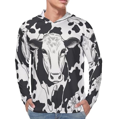 Men's Sun Shirts UPF 50+ Rash Guard Long Sleeve Sun Protection Hoodie Black and White Cow Lightweight Shirt 3XL4