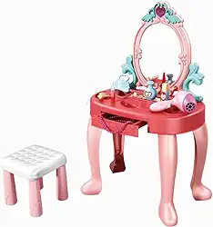 Penteadeira de Princesa Infantil com Banquinho Luz e Música Secador com Vento Real Brinquedo Musical