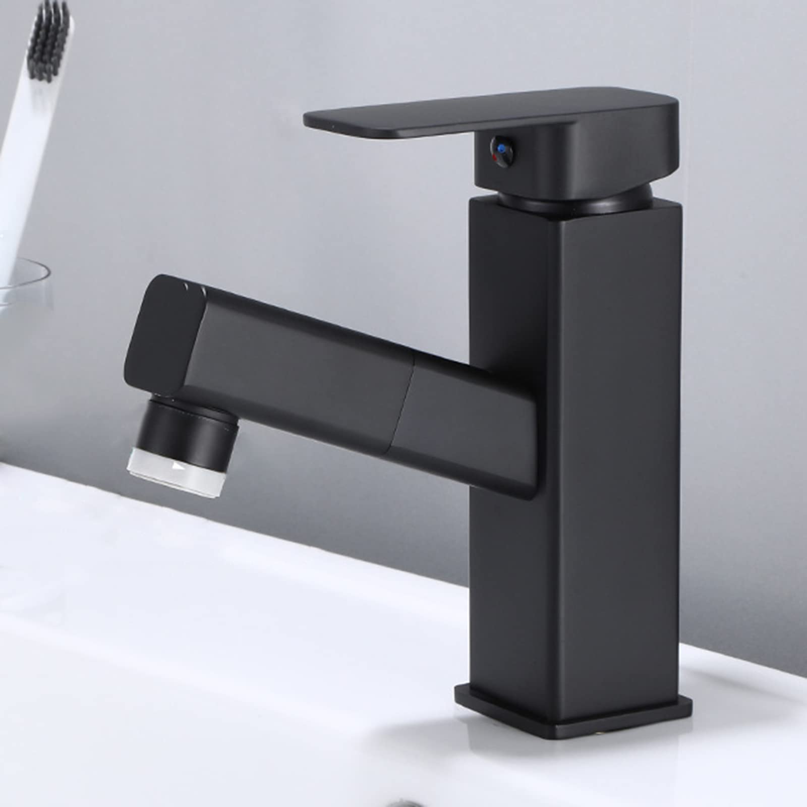 Generico Rubinetto da Bagno con Miscelatore Estraibile per Lavello da Cucina/Bagno 2 modalità di Getto Miscelatore per Lavabo da Bagno con Doccetta Nero-A