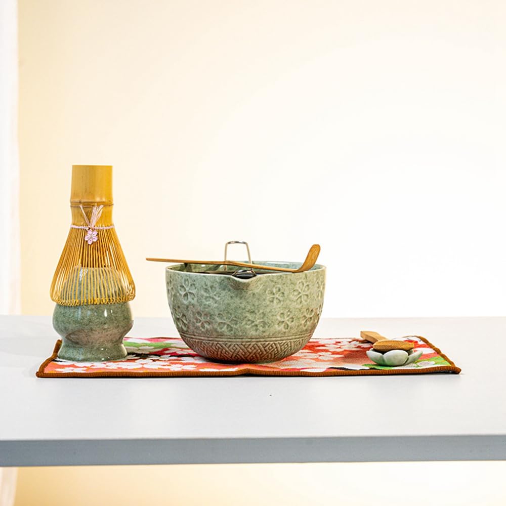 Juego de 8 batidores de matcha con caja de regalo negra, juego de kit de ceremonia de té tradicional japonés, juego de cuencos de cerámica esmaltada brillante para los amantes del té verde