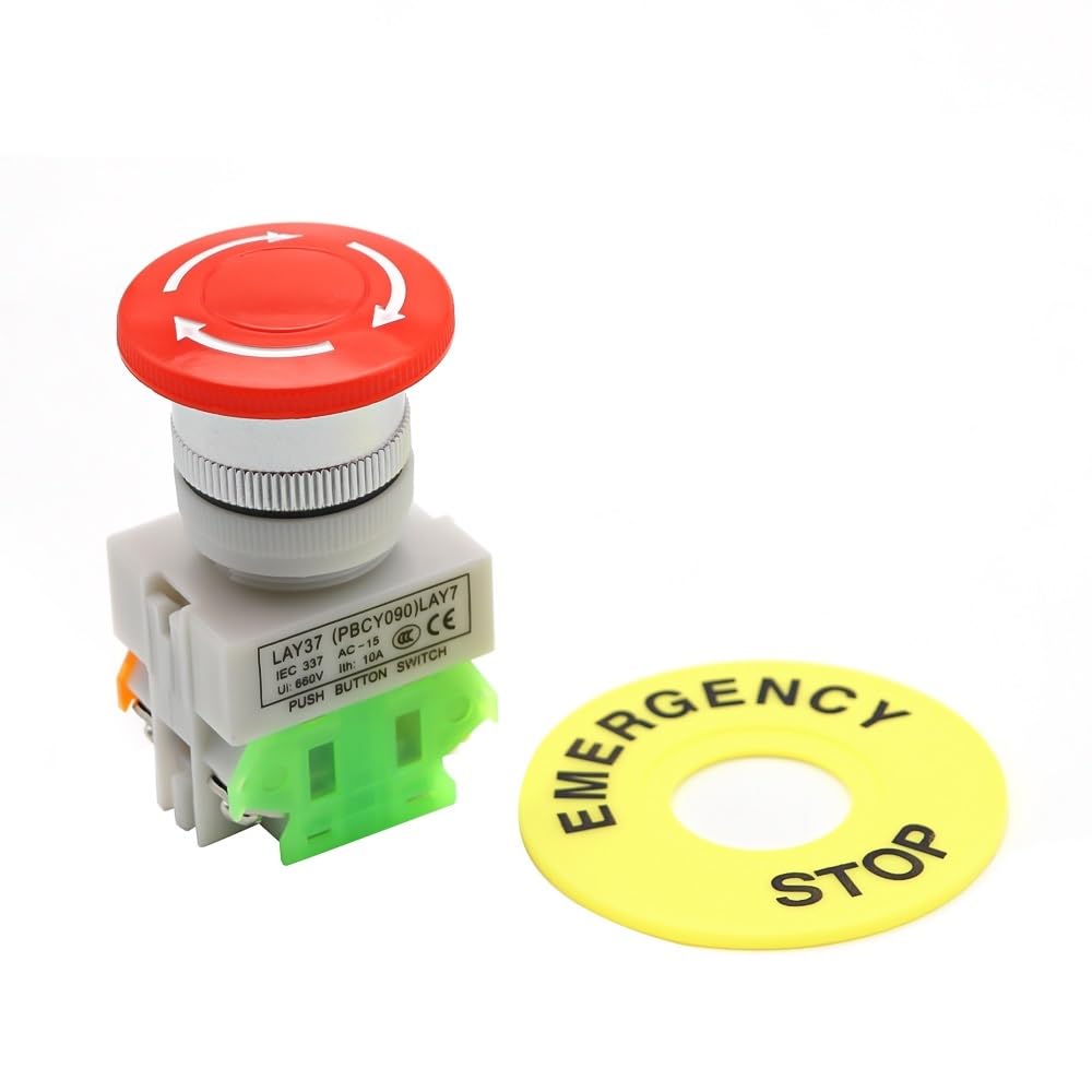 Interruptor pulsador de parada de emergencia con tapa de hongo roja, 1NO, 1NC, DPST, CA 660 V, 10 A, con enclavamiento y autobloqueo, 1/5/10 unidades(20pcs)