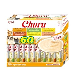 INABA Churu Box – Premios para Gatos – Snacks Saludables a Base de Pollo, Varios Sabores – Textura Cremosa – Sin Cereales, Conservantes, Colorantes – 60x14g