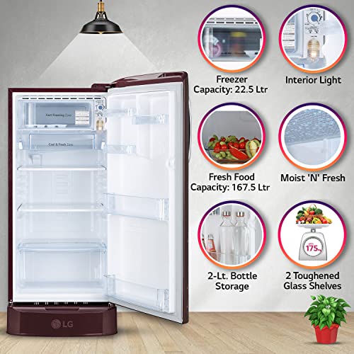 Image of LG 190 L 5 Star Inverter Direct-Cool Single Door Refrigerator Appliance (GL-D201ARRZ, Ruby Regal, Base stand with drawer & Smart Connect, 2022 Model)