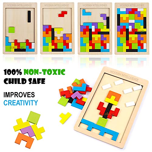 Image of Zest 4 Toyz Wooden Block Puzzle Game for Kids Brain Teasers Toy Colorful 3D Russian Blocks Game STEM Educational Gift for Boys Girls - (40 Pcs) Multicolor