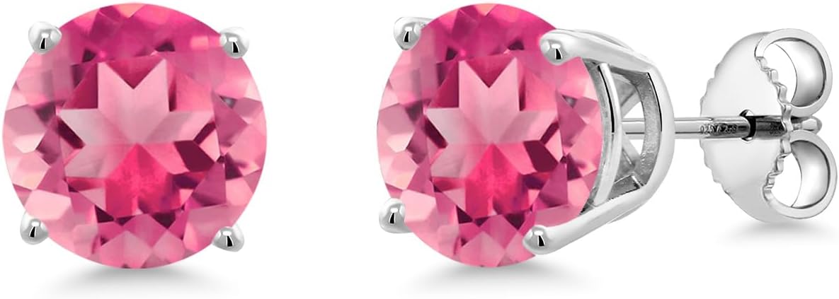 Gem Stone King Round Solitaire Stud Earrings For Women Men | 925 Sterling Silver | 8MM Round | Gemstone Birthstone | 4 Prong Basket | Fine Jewelry Gifts for Her Mom Women Wife