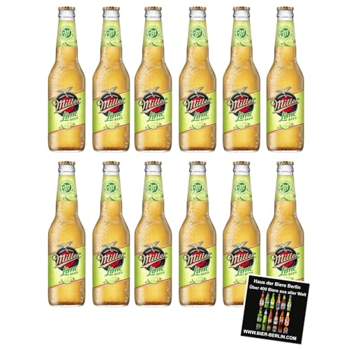 12x Miller Lime Bier 4% Vol – 330ml Flaschen – inkl. Haus der Biere Berlin Bierdeckel Edition – Erfrischendes Lime-Bier – American Style – Sommerbier