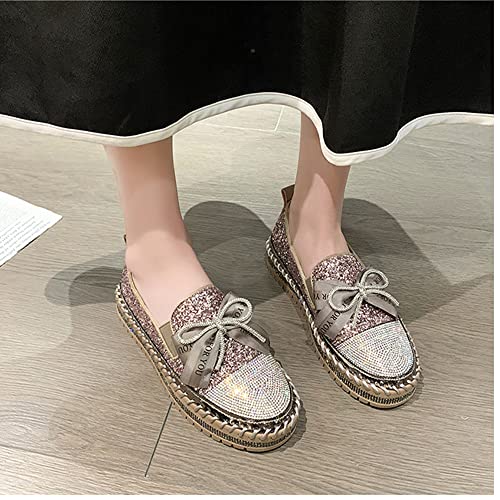 Image of Women's Fashion Rhinestone Slip On Sneakers Casual Comfort Platform Walking Shoes Cute Bowknot Glitter Bling Loafers