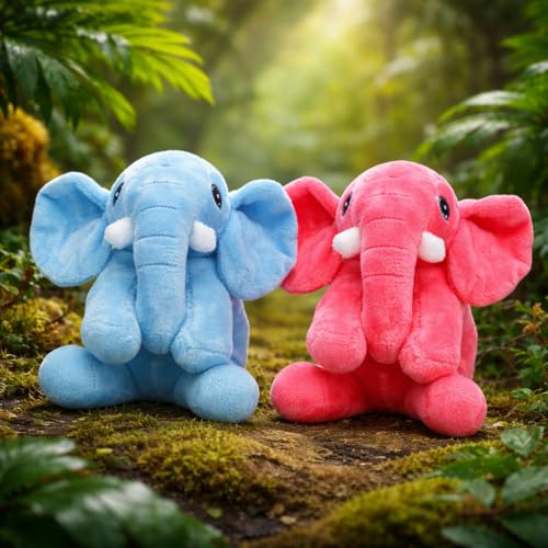 Image of Soft Plush Elephant Toy Set for Kids Age 3+ Years - Cute Stuffed Animal Teddy, Cuddly Baby & Toddler Soft Toys, Gift for Boys & Girls (Colors May Vary)