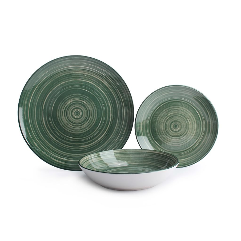 INTRECCI Servizio Piatti – Set Completo per 6 Persone in Porcellana – Design Moderno – Piatti Tavola Eleganti – Compatibili Lavastoviglie e Microonde - Set 18 piatti, modello: Linea Natura