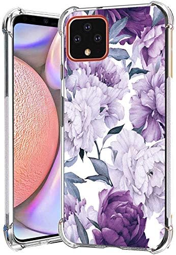 Leychan Google Pixel 4 XL case, Slim Flexible TPU Airbag Bumper Shock Absorption Rubber Soft Silicone Full Body Protective Case Cover Fit for Google Pixel 4 XL (Purple Flower)