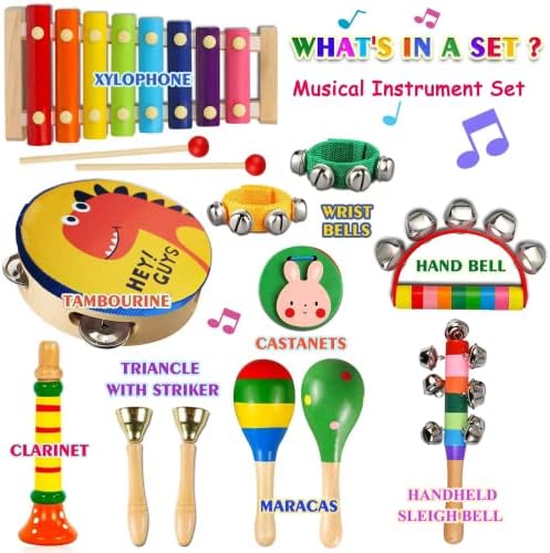 ZLWENA Kids Musical Instruments Wooden Toddler Percussion Toy Set Preschool Educational Montessori Toys for Children Early Learning (12pcs) - 2