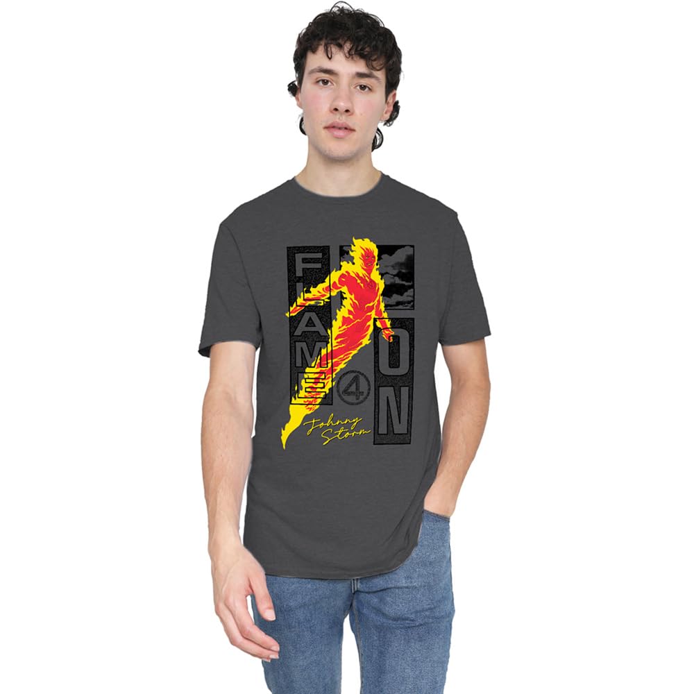 Marvel Fantastic Four Flame On Johnny Storm Trend Unisex T Shirt, Dark Heather, Medium