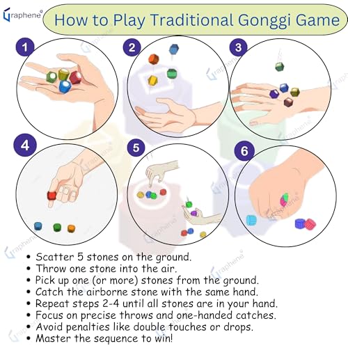 Image of GRAPHENE Gonggi Game Set Korean Stones Plastic Dices Playing Pieces with Storage Case Squad Traditional Korean Catching Game Travel Friendly Helpful to Enhance Motorskills (Set of 5 pcs)