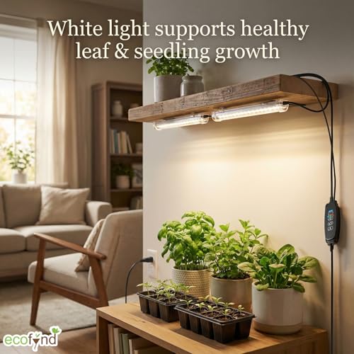 Image of ecofynd Aira2 2 Years Warranty Grow Light for Indoor Plants (Seedlings & Leafy herbs), White Spectrum Auto On /Off Automatic Timer, 2 Head 10 Watt LED Artificial Sunlight, 1.8M Wire Type C Connector