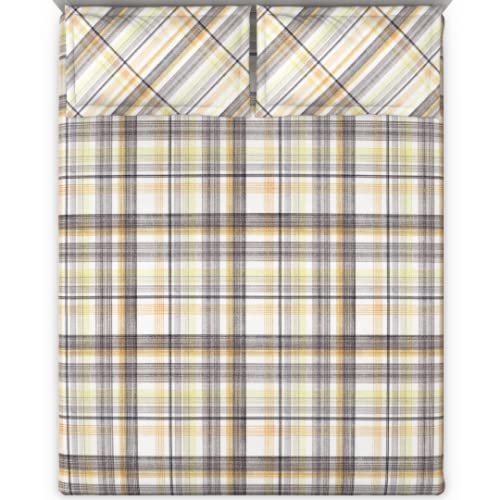 Image of DDECOR - Plaids 100% Cotton Double Bedsheet with 2 Pillow Covers, Yellow