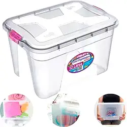 Caixa Organizadora Multiuso Preto 56 Litros Com Trava Com Tampa Cesto Plástico Para Armário Pote Empilhável Sapato Calçado Tênis Resistente Guarda Roupa Edredom PROPIUS (Transparente)