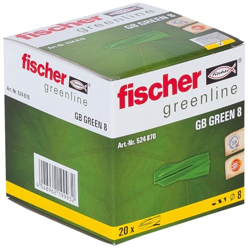 Fischer GB grön 8 – gasbetongsarmatur av min. 50% återvunna råmaterial för fastsättning av brevlådor, elinstallation i poreboxong – 20 stycken – art-nr 524870