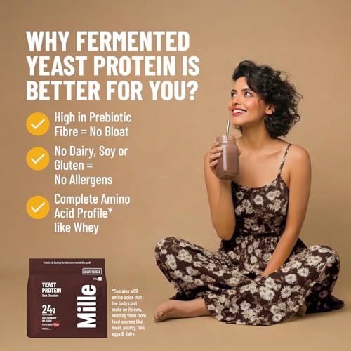 Image of Mille Yeast Protein Dark Chocolate | Made with Fermented Yeast Protein | No Bloat Vegan No Added Sugar | Has All 9 Essential Amino Acids | No Adulteration | 38g Trial Pack