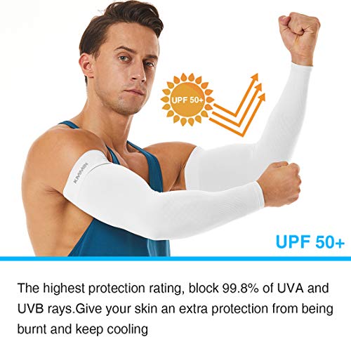 KMMIN Arm Sleeves UV Protection for Driving Cycling Golf Basketball Warmer Cooling UPF 50 Sunblock Protective Gloves for Men Women Adults Covering Tattoos, Black/White/Orange/Navy