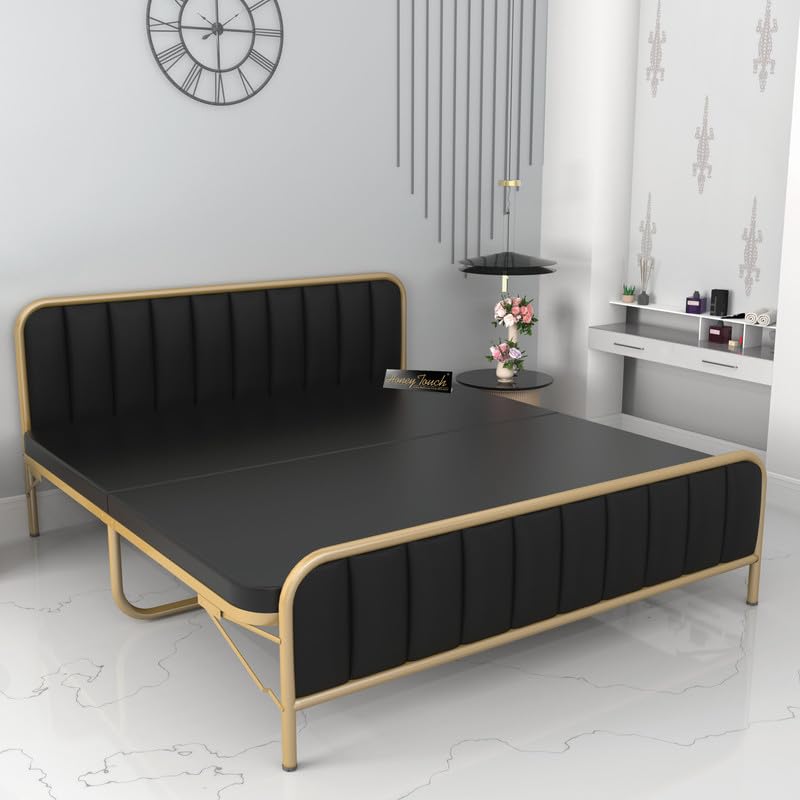 Honey Touch Boston King Size Bed | with Ortho Tri Layer Mattress | Cushion Headboard | Folding Bed No Assembly Required | Powder Coated | 6ft x 6.25 (with Ortho Tri Layer Mattress, King)