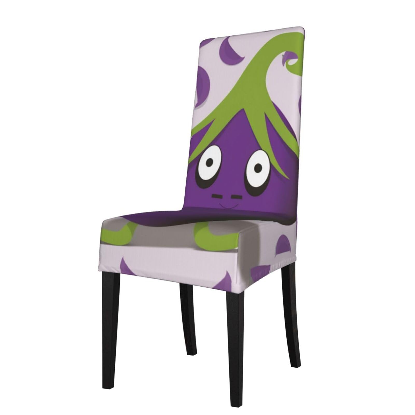 WPKJU Cartoon Eggplant Print Dining Chair Covers Removable Chair Seat Covers Decorative for Kitchen & Bar Stools