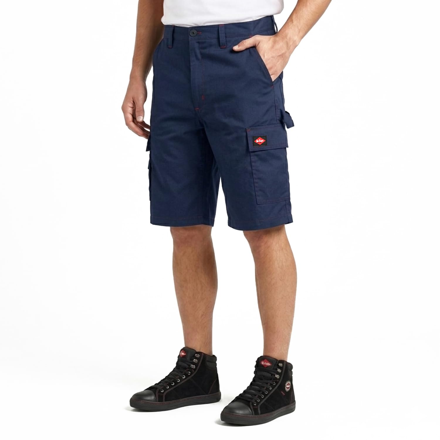 Lee Cooper Classic Multi Pocket Cargo Heavy Duty Easy Care Workwear Shorts, Navy, 32W
