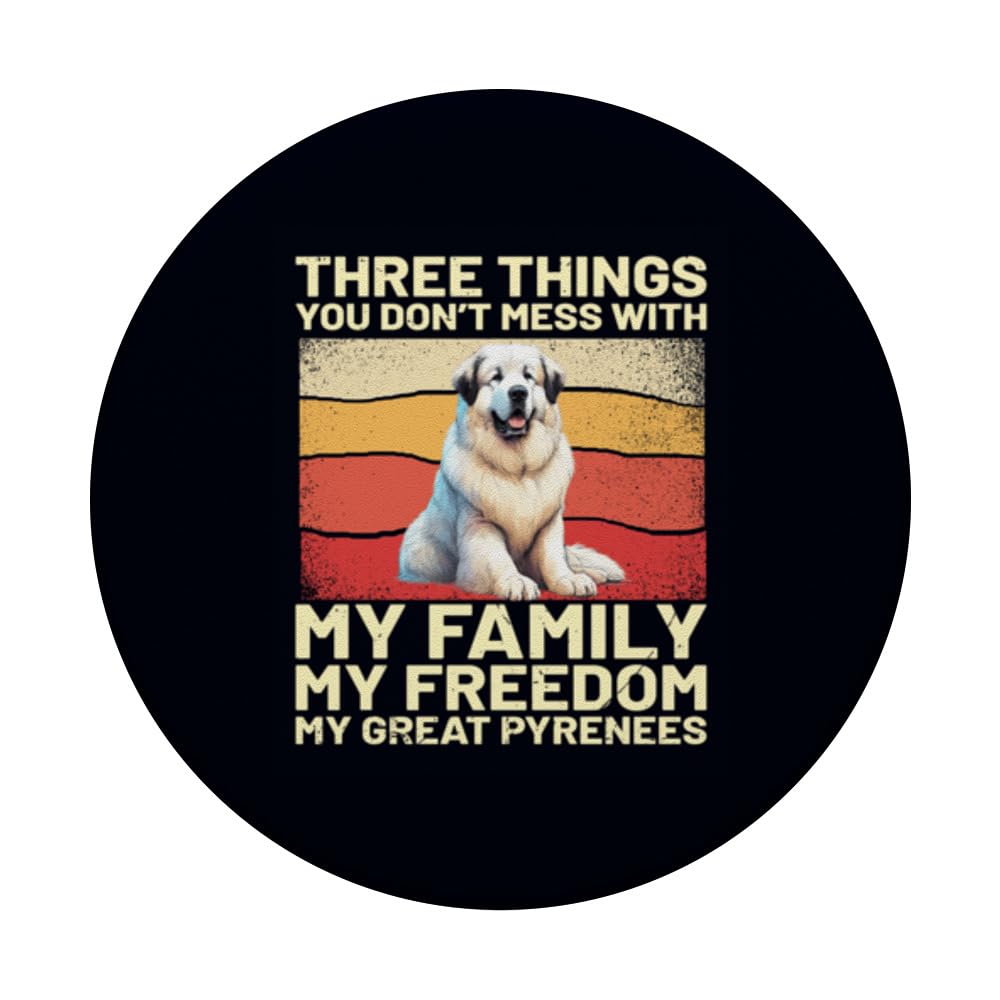 My Family My Freedom My Great Pyrenees Funny Retro Dog Owner PopSockets Swappable PopGrip, Black - Image 3