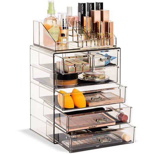 Sorbus Przezroczysty organizer na kosmetyki do makijażu - przechowywanie makijażu i biżuterii, etui i ekspozycja - przestronny design - świetny uchwyt na komodę, łazienkę, toaletkę i blat (4 duże, 2