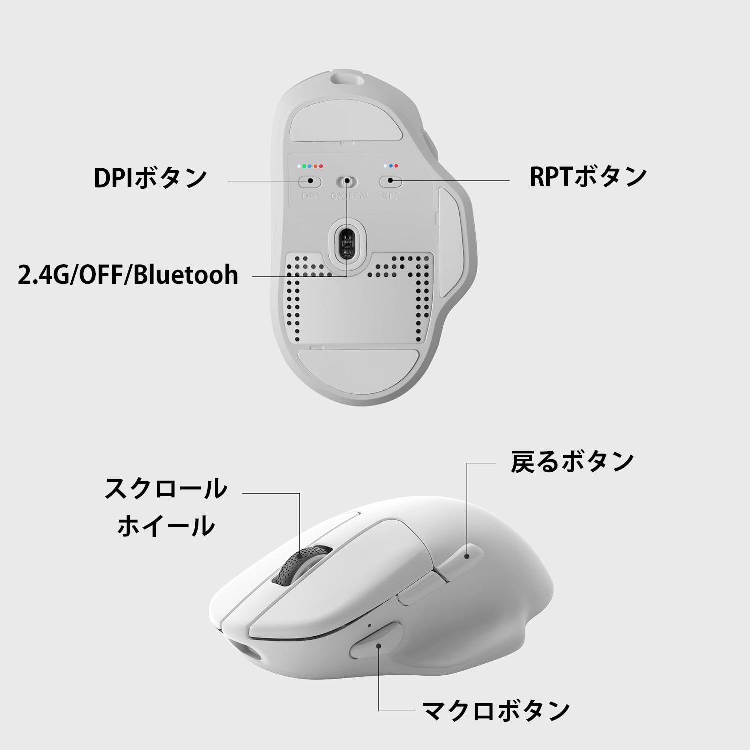 Keychron M7 Ratón inalámbrico para Ordenador, 26.000 dpi ópticos, 2,4 GHz/Bluetooth/Cable con botón Macro 63 g Ergonómico Ligero, hasta 70 Horas de Trabajo para portátiles macOS/Windows - Blanco