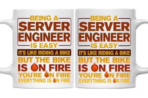 11oz Server Engineer Mug - Funny Server Engineer Gift, Humor Ceramic Coffee Mug Being A Server Engineer Is Easy, Like Riding A Bike On Fire - Unique 11oz Cup for Server Engineer Pros