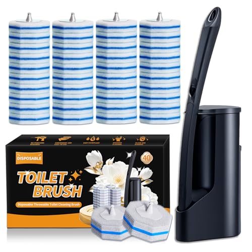 Image of Disposable Toilet Brush - Toilet Bowl Cleaner, Toilet Cleaning Supplies, Toilet Brush with Holder, Toilet Bowl Cleaner Wands,40 Refills for Toilet Cleaning and Hygienic Bathroom Maintenance